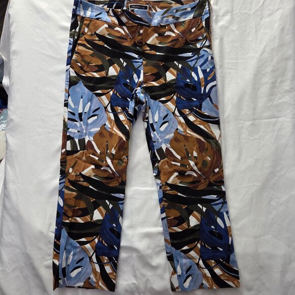 Melanie Lyne Tropical Leaf Print Ankle Pants | Stretch Trousers | Size 12 - Picture 1 of 10